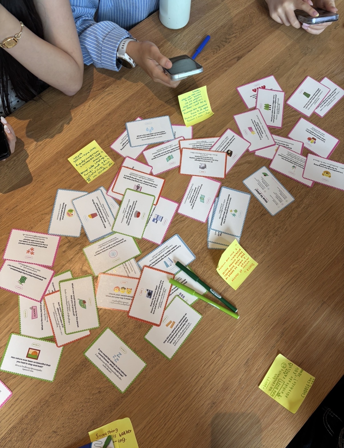 A close-up of the Earth&Us Cards and handwritten notes